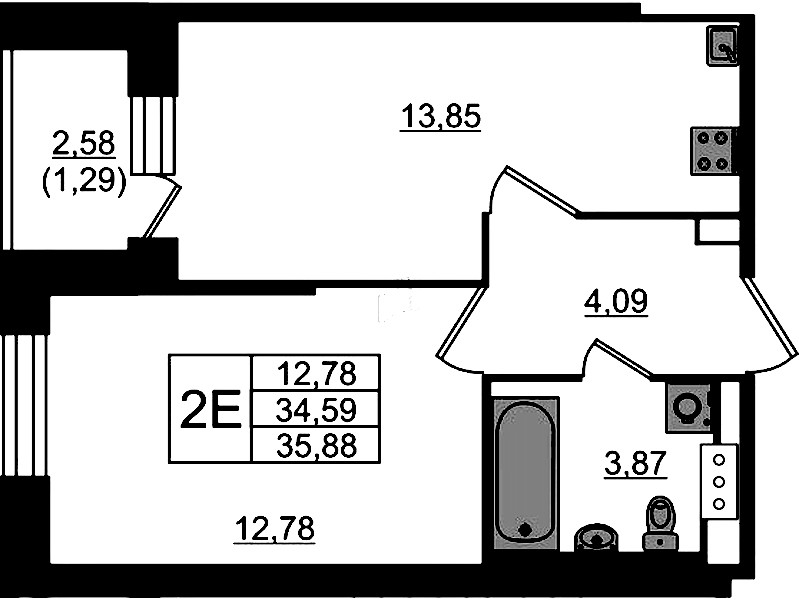 1-комнатная квартира 35.88 м², 23/23 эт., ЖК «Живи! В Рыбацком»